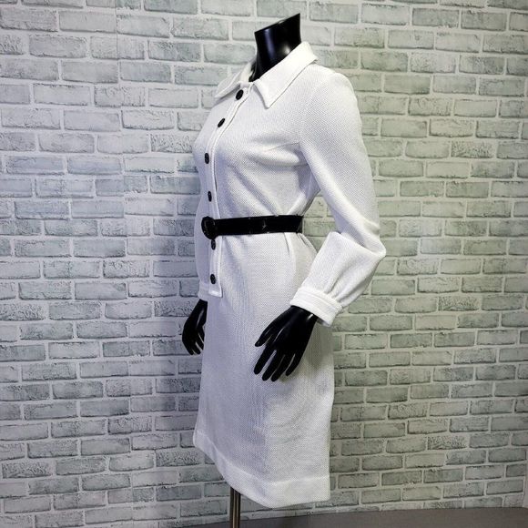 Vintage 60s Micia of Rome Robert Peters White Waffle Knit Polyester Mod Dress - Picture 3 of 10